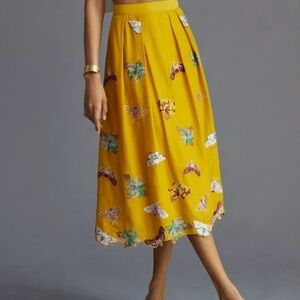 Anthropologie Embroidered Viscose Butterfly Midi Skirt size XS